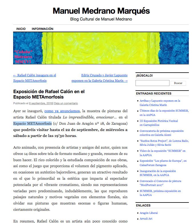 Crítica de Manuel Medrano sobre una exposición de Rafael Calón