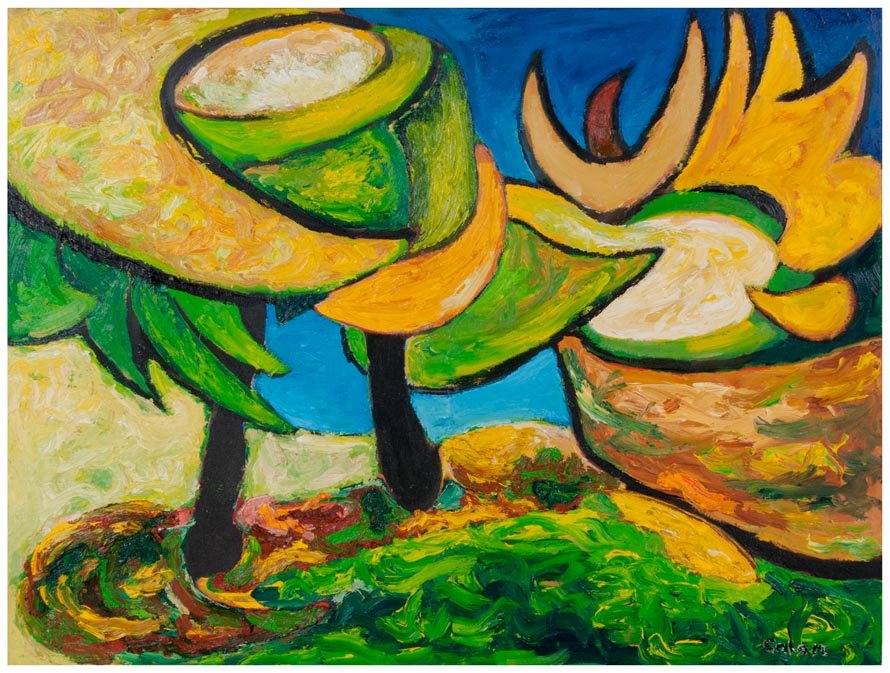 Girasol en una pintura expresionista de Rafael Calón