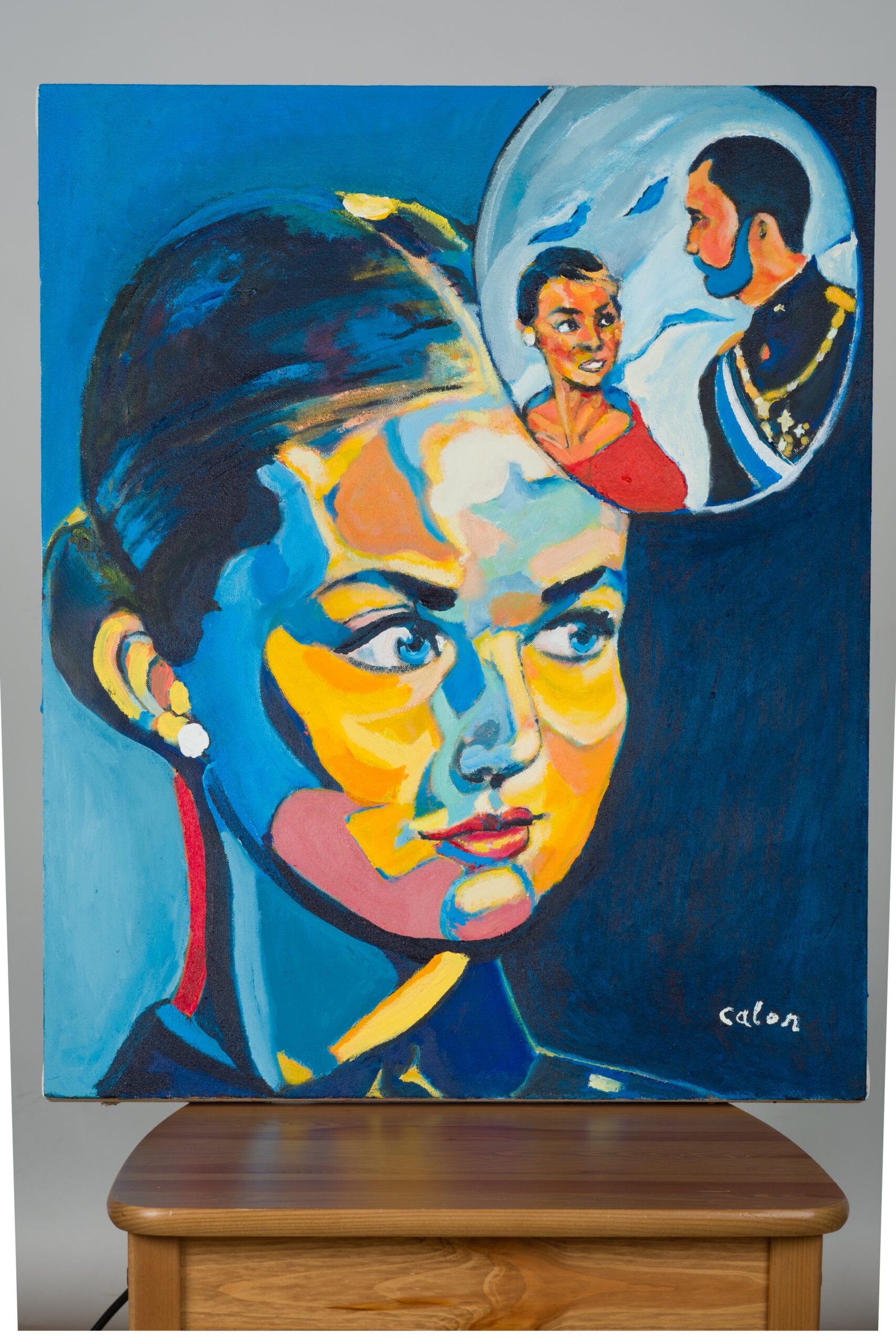 Retrato de la princesa Leonor, obra de Rafael Calón, en una versión en proceso con nuevos tonos azules